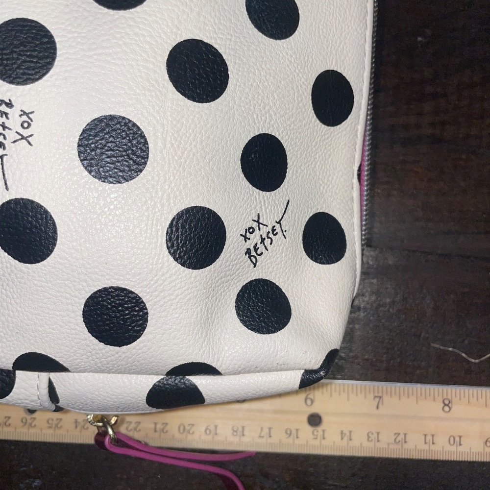 Betsey Johnson Cosmetic Bag Makeup Spots Dots Black White‎ Purse Clutch - Picture 7 of 8